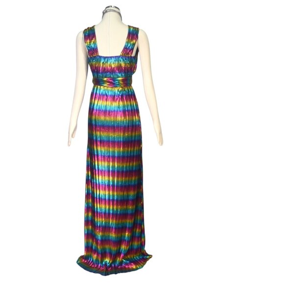 Wow Couture Metallic Rainbow Stripe Maxi Plisee Dress New S - Picture 4 of 8
